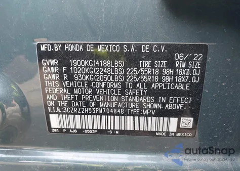 2023 Honda Hr-V Awd Sport from USA, damaged, VIN 3CZRZ2H53PM704848